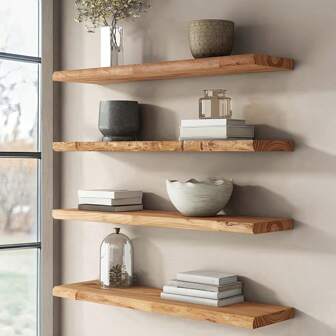 Vintage Rustic Wooden Floating Shelf | Wall-Mounted Storage & Display | Heavy-Duty Support | Easy Installation | Multi-Room Decor For Living Room, Bedroom, Bathroom, Kitchen, Study | Ideal For Photos, Plants, Books | Aesthetic Home Accessory, Shelf Decor Items, Floating Shelve