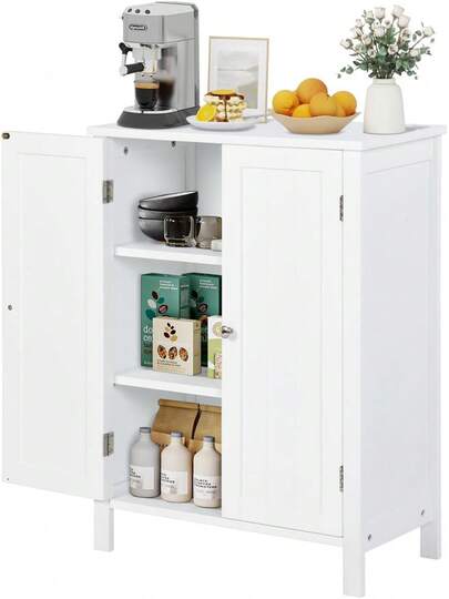 ARREDAMENTI Gabinete Almacenamiento para Piso Baño con Puerta Doble, Estante Ajustable, para Baño, Sala Estar, Cocina, Estilo Nórdico Escandinavo, Fácil Montaje, Blanco