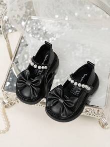1 Pair Classic Black Flat Ballet Shoes With Bow, Comfortable & Fashionable Children Flat Shoes