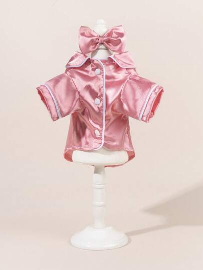 1 Conjunto de ropa de dormir y ropa de estar en casa de satén, vestido de mascota con cuello Peter Pan, vestido de mascota de lana gruesa y cálida con cuello Peter Pan, adecuado para perros y gatos, otoño/invierno