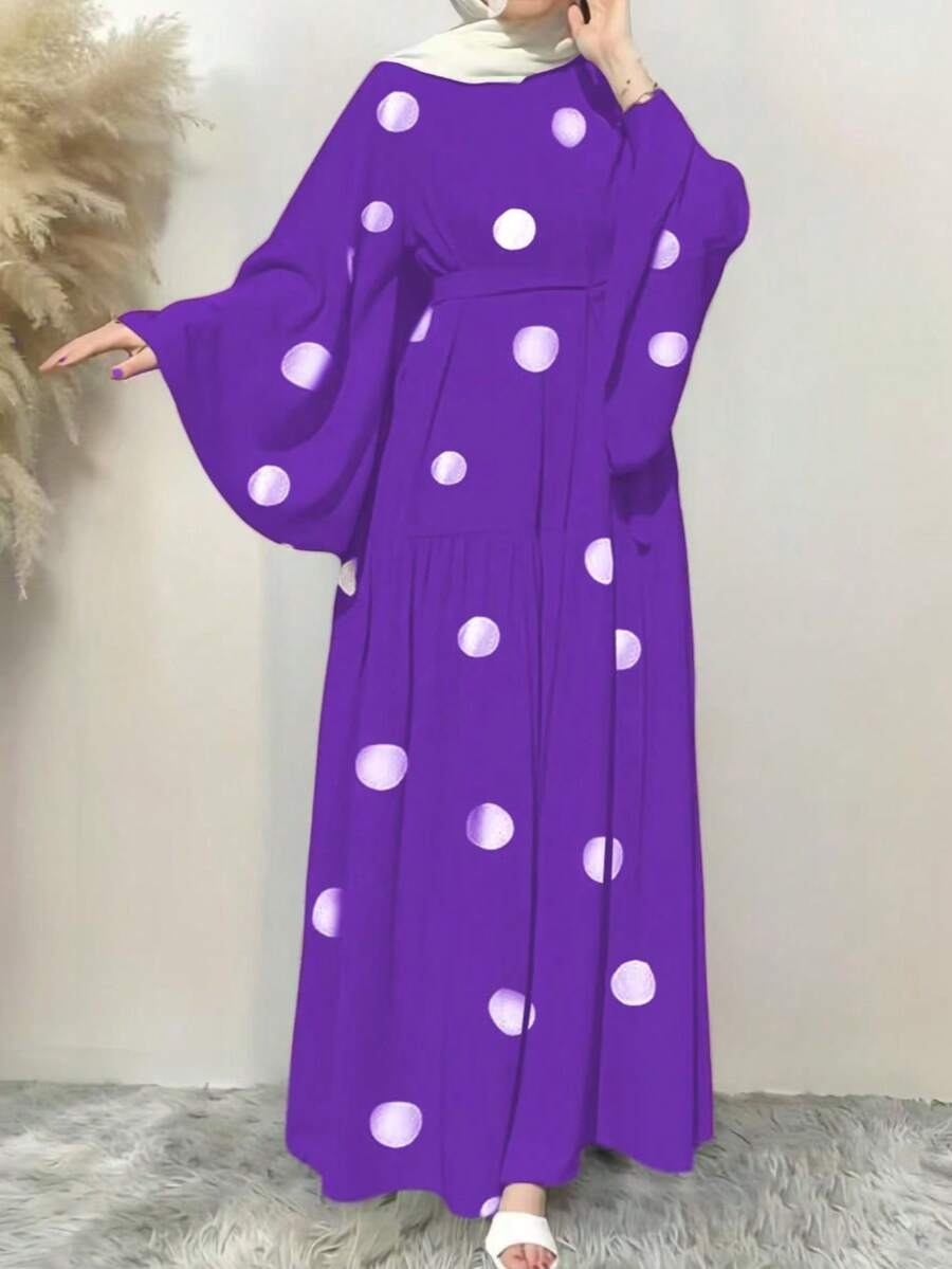 Vestido de manga acampanada de unicolor elegante para mujer, primavera/verano - Punto morado - Ver 1