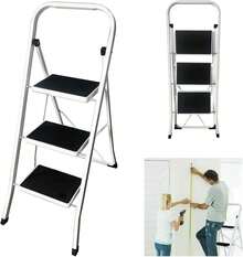 AutoFu Folding Step Stool 3 Step Ladder Foldable Step Bench, Non-Slip Rubber Platform, Mini Step Ladder, Max Load Weight Capacity 150 Kg/330lbs, Folding Step Ladder, Home DIY Ladder - Black - View 1