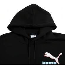 Puma 男士撞色帶口袋圖案印花運動休閒舒適長袖連帽衛衣 - 黑色 - 查看 3