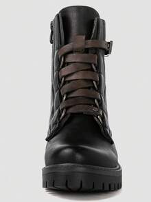 GLOBALWIN Women's Combat Boots Lace Up Boots For Women Ankle Booties For Women Low Heel Fall Boots Holiday Season - 黑色 - 查看 8