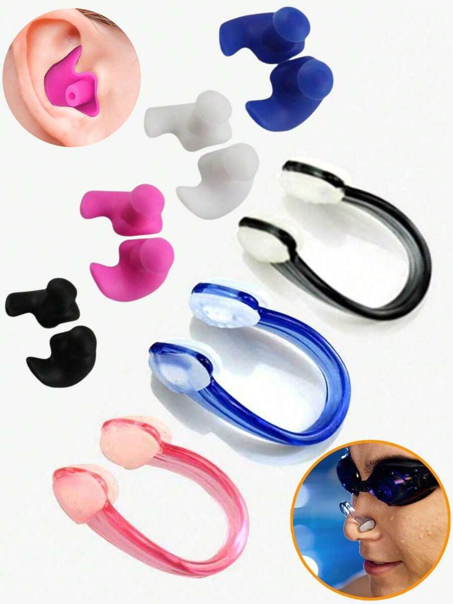 8pcs/Set 4 Silicone Nose Clips And 4 Ear Plugs, Suitable For Swimming, Professional Training, Swimming Practice, Back To School Season - Multicolor - View 1