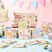 4 paquets de cartes de vœux d'anniversaire thème anime, porte-monnaie en bois fabriqué pour cadeau d'argent, rangement unique pour l'argent pour tous les bénéficiaires, porte-carte d'argent en bois découpé au laser, cadeaux d'anniversaire amusants et décoration pour la maison