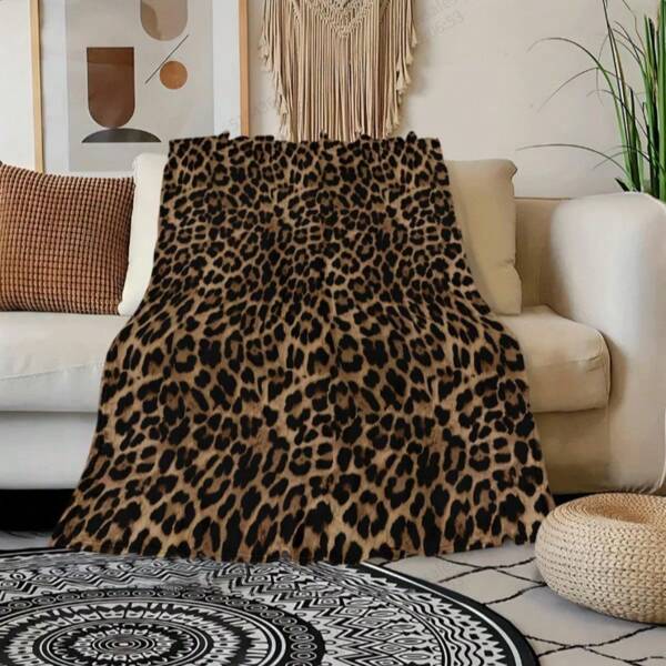 1 pieza Manta de franela de lujo con estampado de leopardo - Suave, acogedor, hipoalergénico, apto para sofá, cama, oficina y uso al aire libre - Confort para todas las temporadas, manta de estilo bohemio