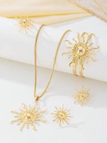 5pcs/Set Fashionable Bestselling Gold Metal Bracelet, Ring, Necklace, Earrings Jewelry Set, Suitable For Daily, Banquet, Party Wear