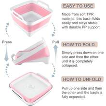 New 2.4 Gal(9L) Collapsible Dish Basin  Drain Plug, Space Saving Outdoor Multiuse Foldable Sink Tub, Dishpan,  Storage Tray For Camping, Vegetable Washing, RV (Pink)