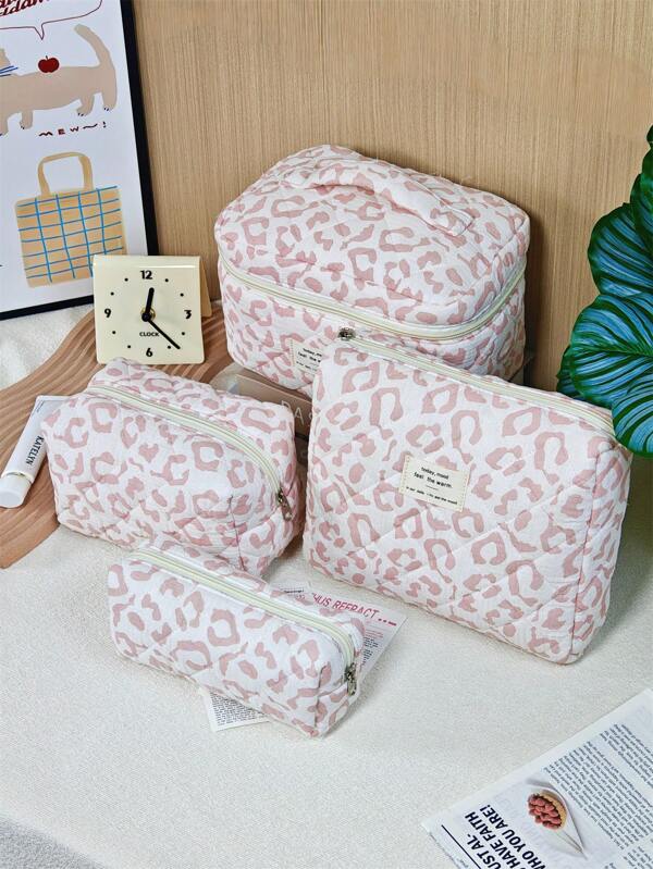 4 peças/Conjunto Bolsas Cosméticas de Design com Zíper e Acolchoado Minimalista na Cor Rosa, Bolsa de Armazenamento de Maquiagem de Viagem Compacta, Organizador Dobrável Macio de Alta Capacidade Multifuncional para Maquiagem, Artigos de Papelaria, Absorventes Higiênicos, Ideal para Garotas, Mulheres, Estudantes, Dia dos Namorados, Dia das Mães