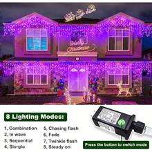 Luces de Navidad moradas para exteriores, Luces de carámbano de 33ft 400 LED con modos de parpadeo, con temporizador, conectables, cable transparente, luces de árbol para patio, casa, interiores y decoración navideña - Multicolor - Ver 4