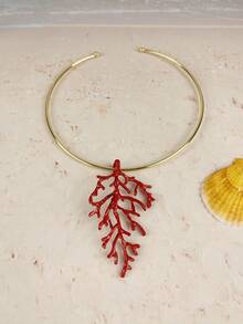 Minimalist Stainless Steel Necklace With Marine Style Coral Pendant, Delicate And Chic European/American Titanium Steel Jewelry For Women - Gold - View 5