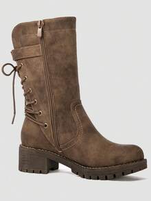 GLOBALWIN Women's Lace Up Mid Calf Motorcycle Fashion Festival Boots Fall Boots Halloween Season - 駝色 - 查看 6