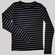 KIT 2 Long Sleeve Striped Blouses Soft Comfortable Ribbed Autumn-Winter - 黑色/白色 - 查看 3