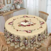 1 pieza Mantel de Pascua de primavera, con estampado de cordero y flores, en estilo rústico vintage, disponible en tamaños redondo y rectangular, adecuado para primavera/verano, hogar, cocina, comedor, patio, uso interior/exterior para las festividades de Pascua, es una gran idea de regalo