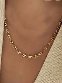1pc Stainless Steel Coffee Bean Link Hollow Nose Shaped Chain Necklace, Minimalist Hip Hop Style Fashion Unisex Sweater Chain For Party, Music Festival