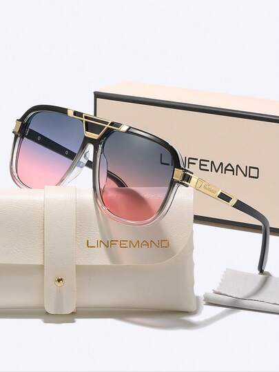  LINFEMAND Oversized Gradient Lens Fashion Fashion Glasses, For Men & Women, Daily Wear, Photography, Beach, Travel, Holiday Gift