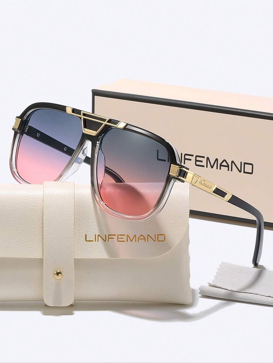 LINFEMAND Oversized Gradient Lens Fashion Glasses, For Men & Women, Daily Wear, Photography, Beach, Travel, Holiday Gift - Multicolor - View 1