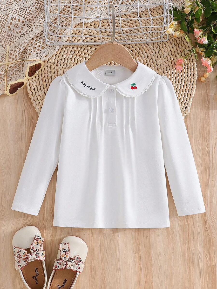 Girls Collared Long Sleeve T-Shirt, School Style, For Autumn