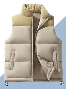 Gilet trapuntato con colletto alto in velluto a coste, per autunno/inverno - Cachi - Visualizzare 1
