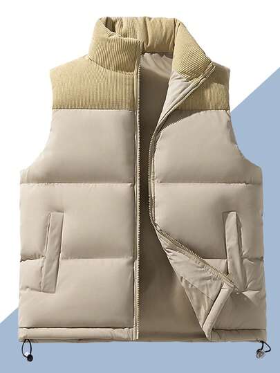 Gilet trapuntato con colletto alto in velluto a coste, per autunno/inverno