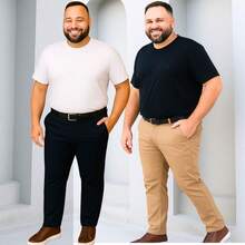 Kit 2 Plus Size Tailored Trousers With Elastane Special Sizes 50 52 54 56 Black And Beige - Nhiều màu - Xem 8
