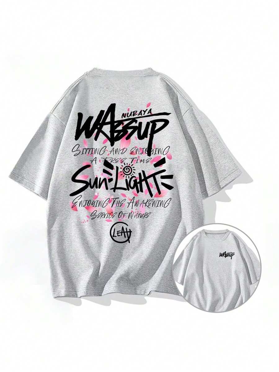 200 Pure Cotton T-Shirt 2025 Men's New Short-Sleeved Cotton Seasonal Pattern Short-Sleeved International Fashionable Short-Necked Upper Garment - 淺花灰 - 查看 1