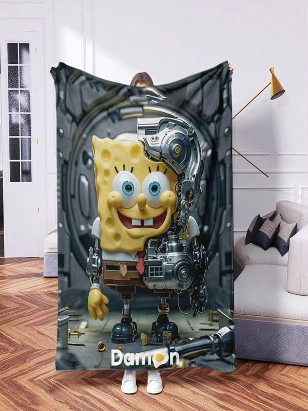 SPONGEBOB 1pc SpongeBob Printed Blanket - Warm Flannel, Multi-Color Digital Printing, All-Season Anti-Tear, Machine Washable, Suitable For Sofa, Bed, Office, Camping, Travel, Birthday And Holiday Gifts, Polyester Fiber Cover, Holiday Gifts | Vintage Patchwork | Soft Flannel Fabric