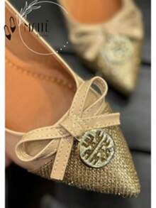 Sapatilha Bico Fino Feminina Casual Nude sapatilha laço sapatilha metalizada