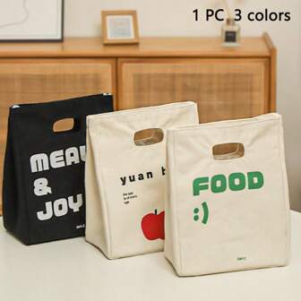1 PC Simple Cartoon Printing Letters Bento Bag Handbag Lunch Bag Work Increase Lunch Box Bag Insulation Bag Thickening Lunch Bag For Women Lunch Box For School