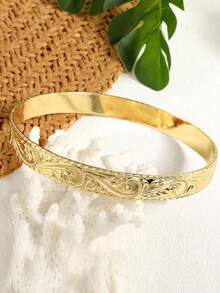 Size7-10 1pc 10MM Hawaiian Heritage Copper Bangle, Scroll Design Bracelet, Beach Jewelry, Island Style Jewelry, Stackable - Gold - View 3