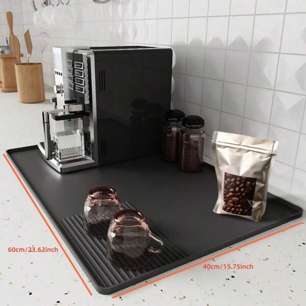 1 pieza Alfombrilla de silicona antideslizante y resistente al calor para máquina de café, con absorción de golpes y drenaje 3 en 1, adecuada como alfombrilla protectora de encimera