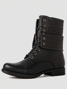GLOBALWIN Women's Fashion Low Heels Lace Up Ankle Boots Fall Boots Holiday Season - Black - View 4
