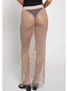 SANS SOUCI RHINESTONE MESH SKIRT  Plain    Party  Sexy    Polyester    Sheer  Rhinestone    SKIRT  Night Out  Holiday  Stage & Concert    ALL SEASON - 米色 - 查看 3