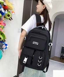 Boys And Girls Student Bag Korean Style Large Capacity Travel Backpack Ins - màu đen - Xem 2