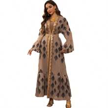 Abaya Fashion Dress Middle East Arab Dubai Robe Mesh Embroidery Set Women's Robe