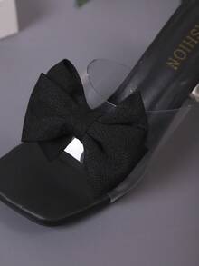 Women's Chunky Heel High Heel Sandals, Butterfly & Flower Pattern, Fashionable Wedding Princess Shoes - Black - View 10