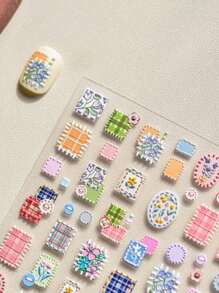 1pc Button Floral Print Nail Art Charm Nail Sticker Cloth Morning Glory Character Pattern Line Glue Nail Art Sticker Nail Art Sticker DIY