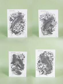 1Pc Fake Tattoo Temporary Tattoos Semi Permanent Tattoo Koi Carp Traditional Waterproof Sweatproof Last For 1-2 Weeks Realistic Herbal Juice Anti-Friction Non-Reflective Black For Woman And Men Tattoo Stickers For Arm, Chest, Leg, Abdomen, Waist, Finger, Neck, Spine, Modernist Body Art - Black - View 10