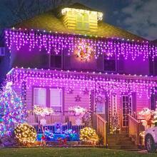 Luces de Navidad moradas para exteriores, Luces de carámbano de 33ft 400 LED con modos de parpadeo, con temporizador, conectables, cable transparente, luces de árbol para patio, casa, interiores y decoración navideña - Multicolor - Ver 9