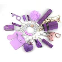 15pcs Keychain Accessories Set, Includes Decorated Bottle, Card Case, Pendant, Rhinestone Perfume Bottle, Heart-Shaped, Tassels, Solid Color Boho Style Car Accessories Bag Charm