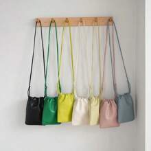 1pc Casual Drawstring Bag Style Women Crossbody Bag Candy Color Lady Mini Bucket Bag For Mobile Phone Female Shoulder Purse Wallet