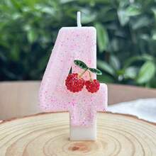 1 pieza Vela con número de cumpleaños, vela de cumpleaños con cereza, vela de pastel con lentejuelas como decoración, adecuada para celebraciones de aniversario de niñas y mujeres