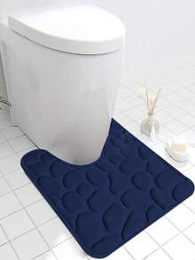1pc Memory Foam Bath Mat U-Shaped, Commode Outline Carpet, Soft And Comfortable, Super Absorbent, Non-Slip, Thick, Machine Washable, Easy To Dry, Suitable For The Bathroom Home Bathroom Decor Bath Rug Outdoor Rug Door Mat Fall Decor Bathroom Accessories Back To School Entryway Decor - Navy Blue - View 4