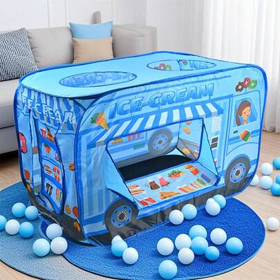 蓝色甜心汽车弹出式游戏帐篷，便携式儿童游戏屋，儿童汽车主题游戏屋，适合室内和室外，适合男孩和女孩，配有手提包，是送给孩子生日和节日的最佳礼物