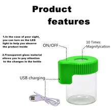New Led TransParent Glass Seal Storage Jar, Light- Magnifying Glass Ornamental Bottle (Green) - Green - View 6