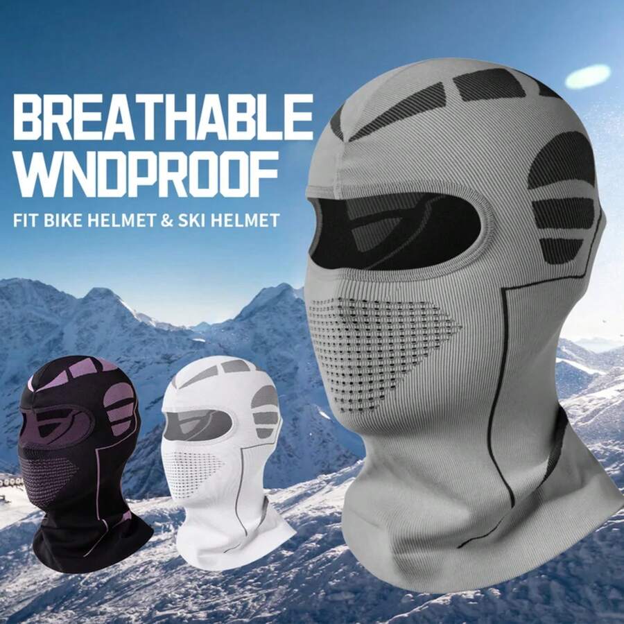 Pasamontañas para motociclismo,áscara de esquí de invierno para hombres y mujeres, pasamontañas de cabeza completa de alta elasticidad debajo del casco para clima frío OI70 - BLANCO - Ver 1