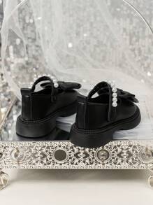 1 Pair Classic Black Flat Ballet Shoes With Bow, Comfortable & Fashionable Children Flat Shoes
