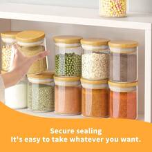 New  15 Piece Glass Storage Jars Set  Airtight Bamboo Lids And Labels,6oz Glass E Jar Mini Food Storage Containers For Home ,Pantry,Tea,Sugar,Salt,Cee,Flour,Herbs,Grains - 6盎司X15包 - 查看 6
