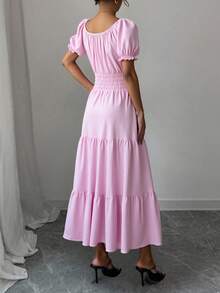 Liso    Bohemio  Elegante    Bajo con volante  Botón delantero  Botón    Playa    Verano - Rosa - Ver 2